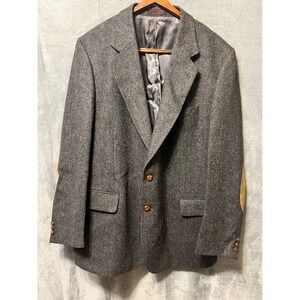 Courtenay Mens 46R Wool Tweed Blazer Elbow Patch Brown Gray Jacket EUC
